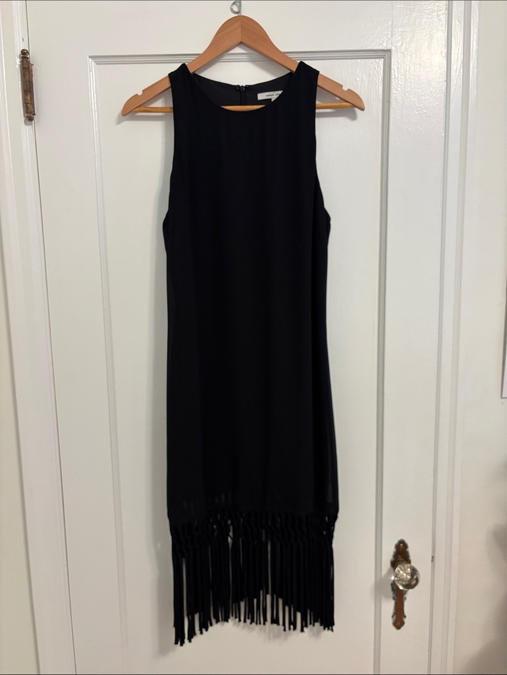 Naked Zebra Black Sleeveless Fringe-Hem Midi Dress